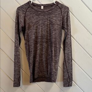 LULULEMON Maroon Heathered Swiftly Tech along Sleeve Top
